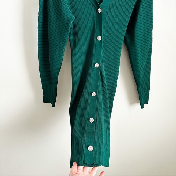 NWT Express Emerald Green V Neck Oversized Ribbed Sweater Dress sz XXS - Picture 3 of 7